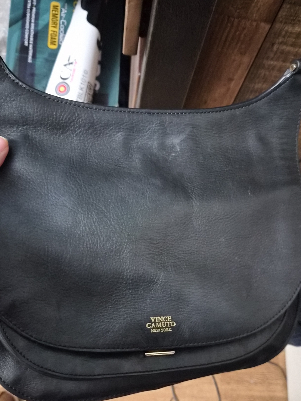 Vince Camuto Black Leather Crescent Shoulder Bag